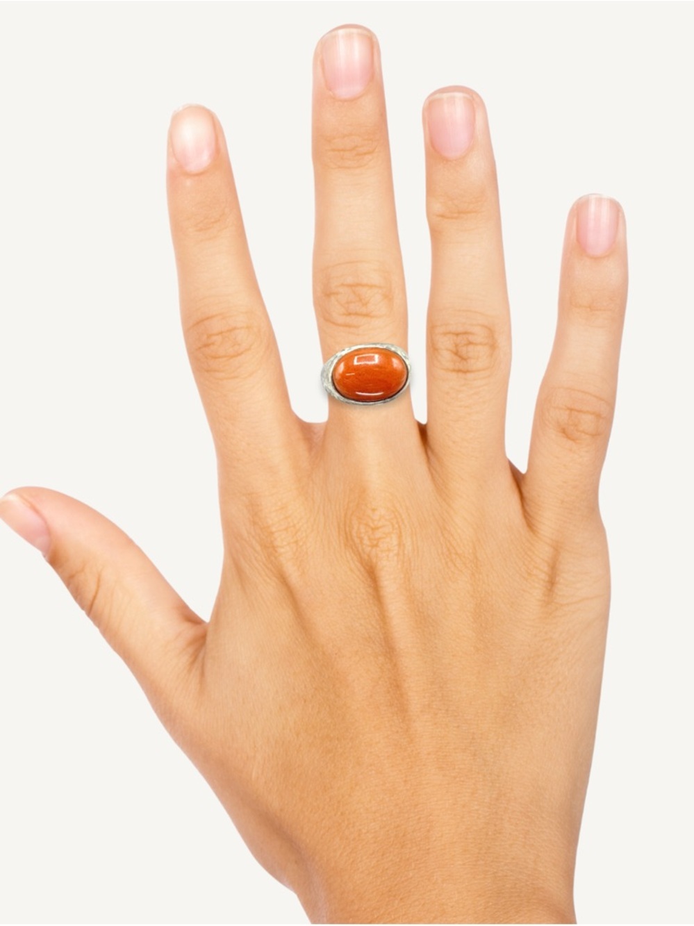 Vintage 925 Sterling Silver Natural Orange Gemstone Ring Size 8 Signed Hong Kong - Picture 7 of 7